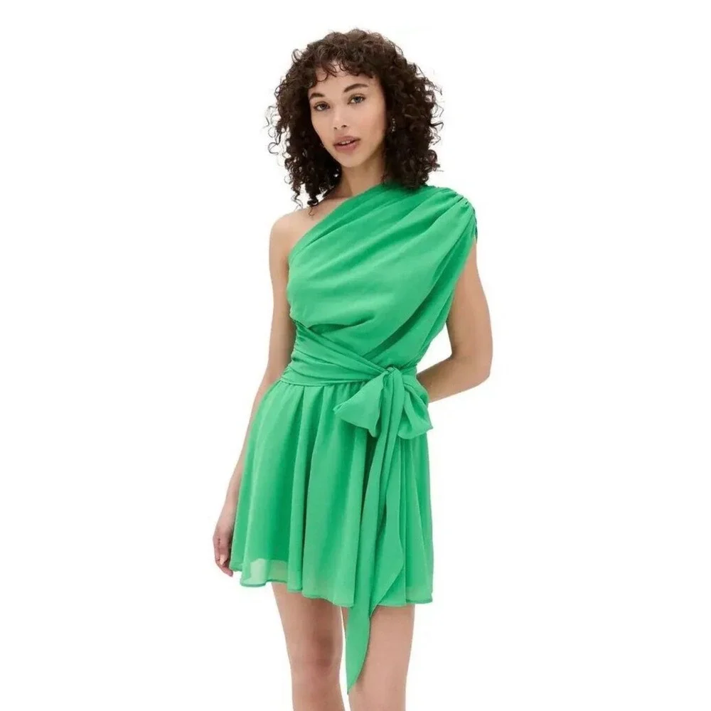 New! Amanda‎ Uprichard Galleria Mini Dress Green Mantis One Shoulder Size Small